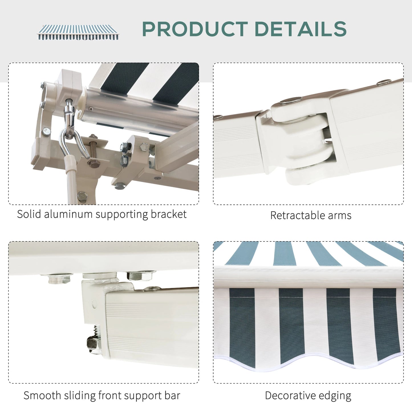 8' x 7' Retractable Awning, UV Water-Resistant Fabric, Aluminum Frame, Green White, Green, White Deck Awnings at Gallery Canada