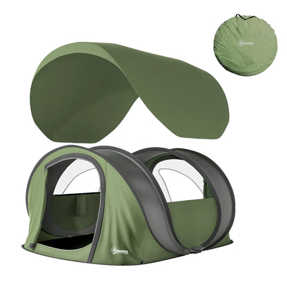 4-5 Person Pop-Up Camping Tent, Waterproof, 2 Doors 2 Windows, Green Camping Tents at Gallery Canada