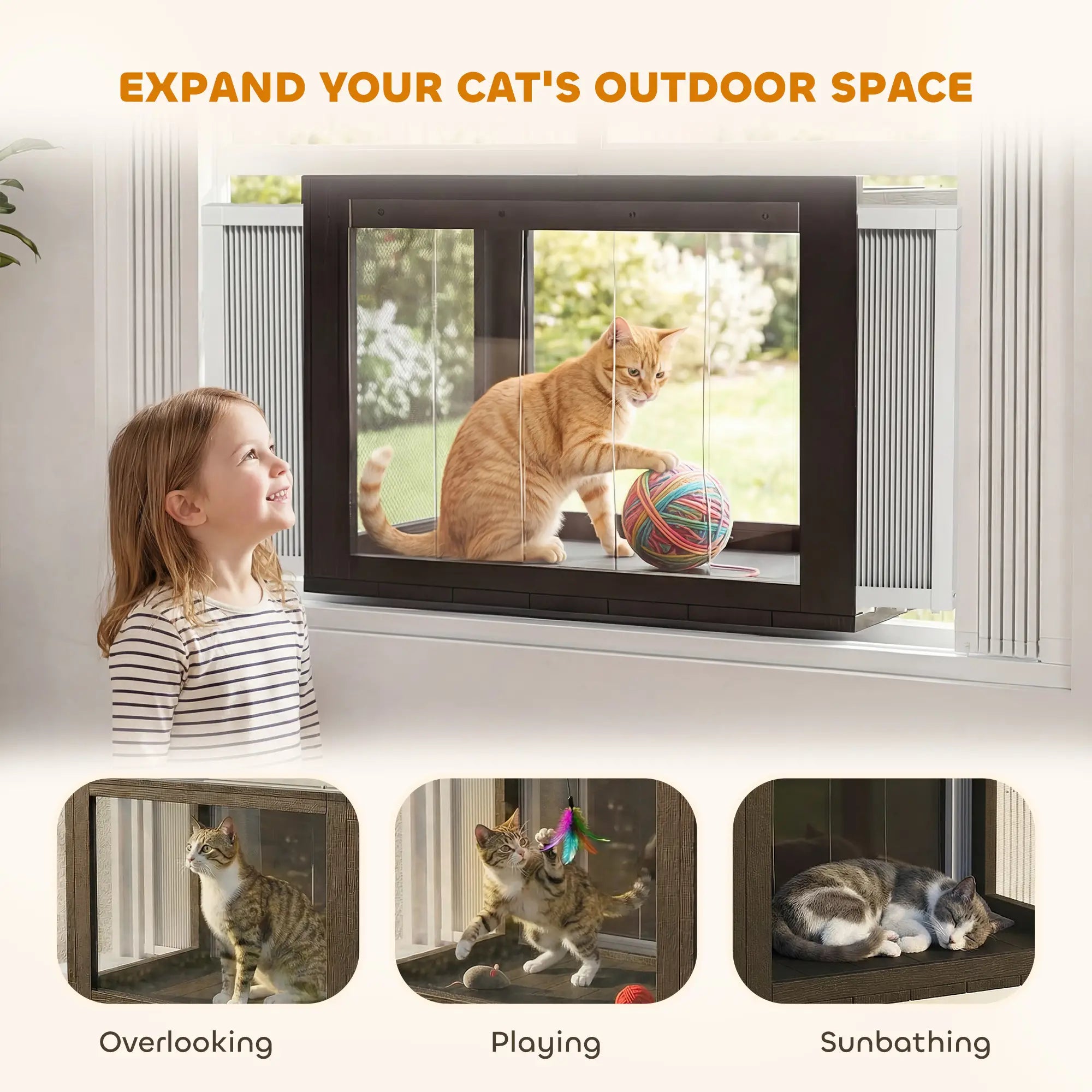 Outdoor Cat Enclosure, Adjustable Cat House, Waterproof Top, 24