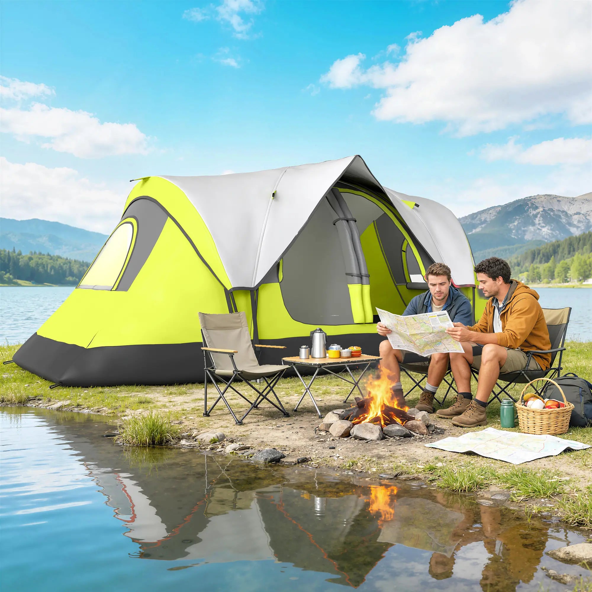 6-8 Person Camping Tent, 2000mm Waterproof Rainfly, Carry Bag, Green Camping Tents at Gallery Canada