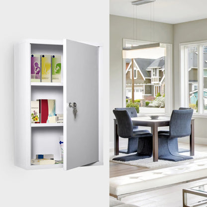 Wall Mount Medicine Cabinet, 3 Tier Steel, Lockable with 2 Keys, White Wall Mounted Cabinets at Gallery Canada