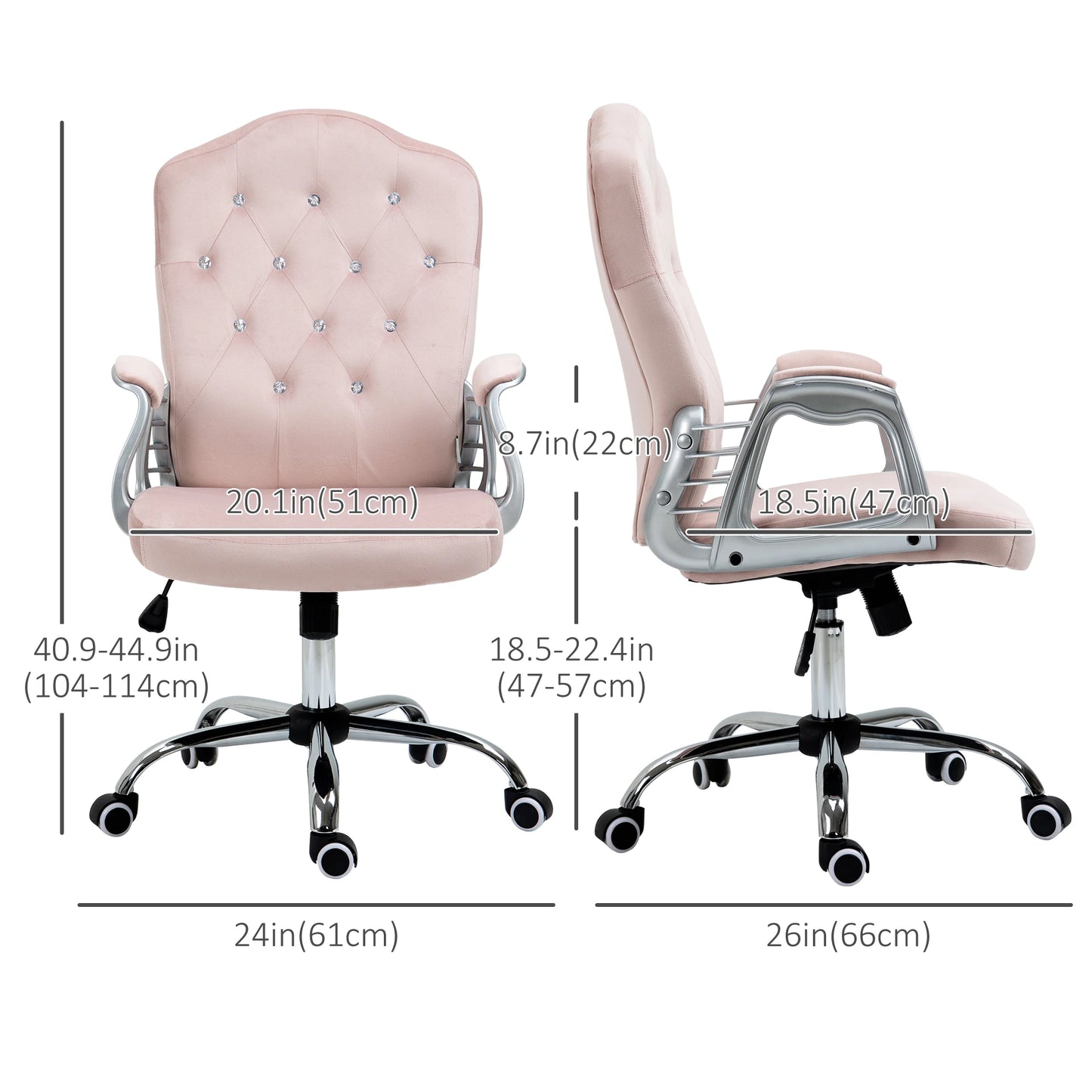 Velvet Office Chair, Button Tufted Desk Chair, Swivel Wheels, Adjustable Height, Pink Executive & Manager Chairs at Gallery Canada