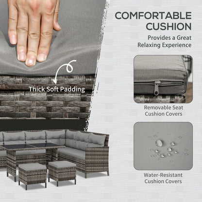 6pcs Outdoor Rattan Sofa Set, Wicker Sectional Couch, Dining Table, Chair, Grey Patio Furniture Sets at Gallery Canada