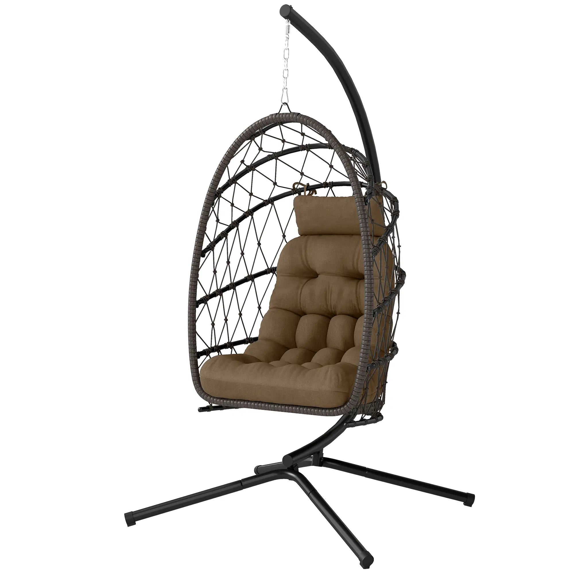 Hanging Egg Chair With Stand, Foldable Wicker Rattan Swing Chair, Brown Patio Swings with Stand Brown at Gallery Canada