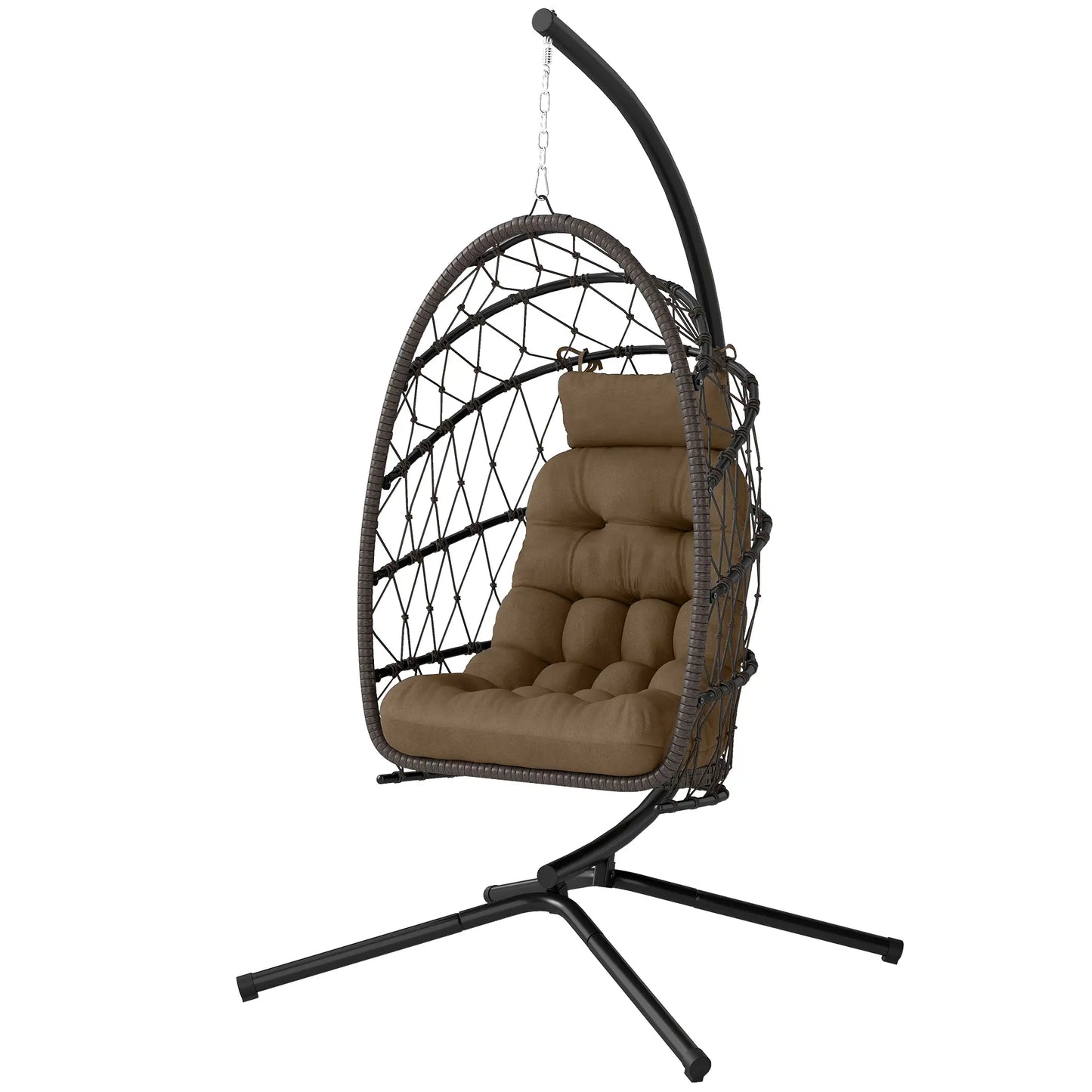 Hanging Egg Chair With Stand, Foldable Wicker Rattan Swing Chair, Brown Patio Swings with Stand Brown at Gallery Canada