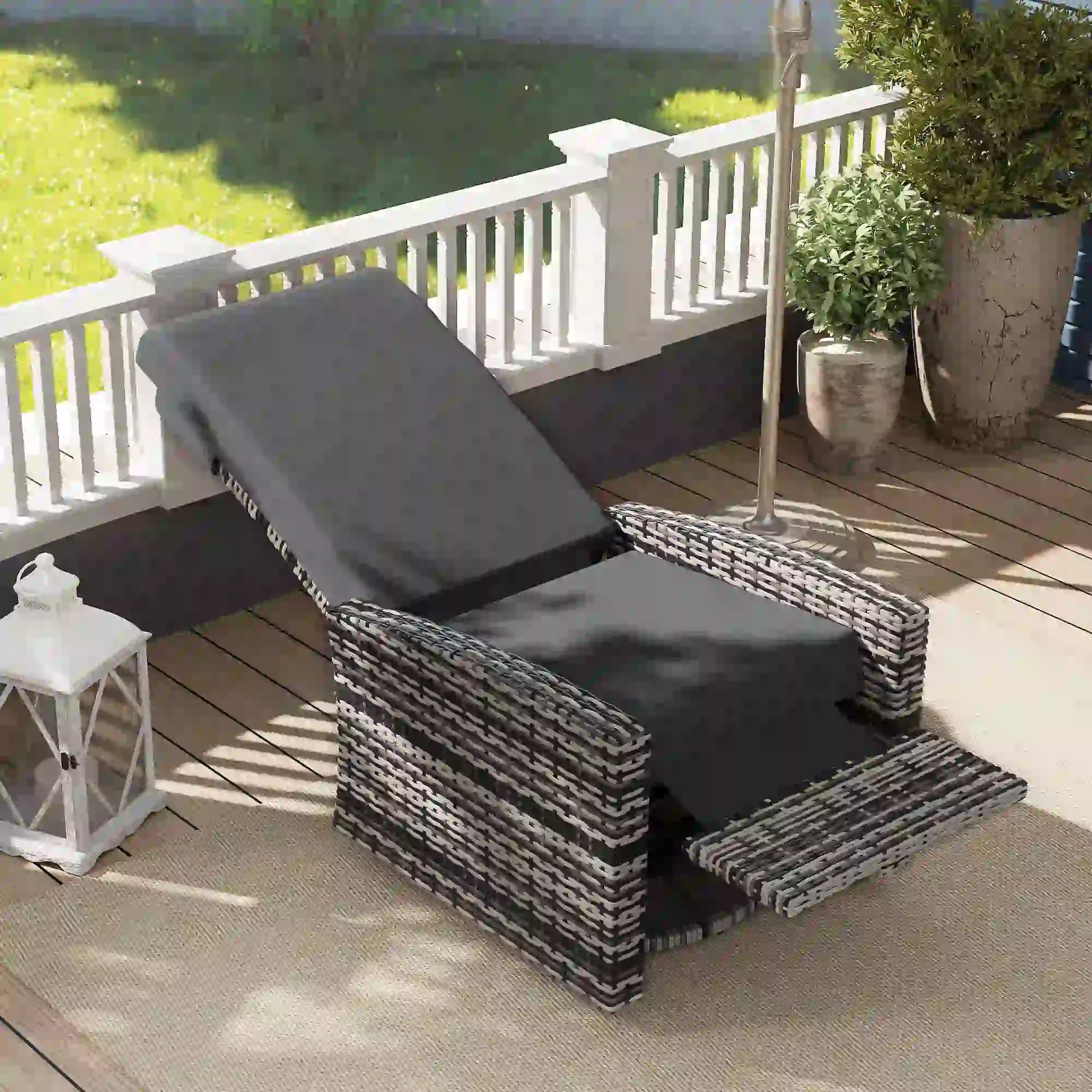 Outdoor Rattan Wicker Lounge Chair with Footrest, Soft Cushion, Grey Patio Chairs at Gallery Canada