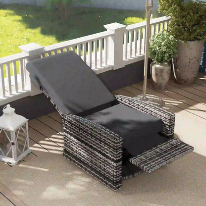 Outdoor Rattan Wicker Lounge Chair with Footrest, Soft Cushion, Grey Patio Chairs at Gallery Canada