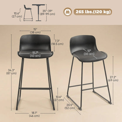 Modern Bar Stools Set of 2, PU Leather, Counter Height, Black Bar Stools at Gallery Canada