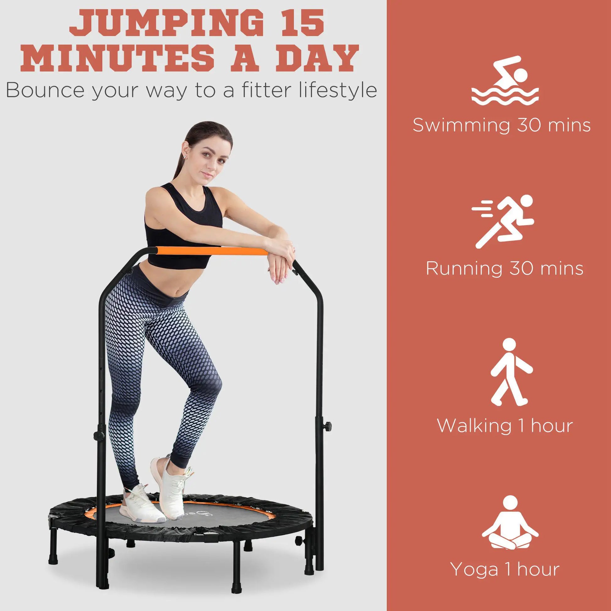 40" Foldable Mini Trampoline, Adjustable Foam Handle, Orange Trampolines at Gallery Canada
