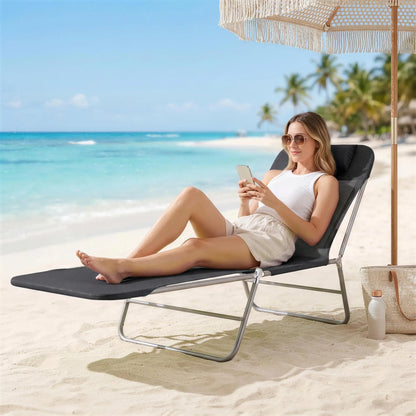 Portable Adjustable Reclining Lounge Chair, Folding Chaise, Black Lounger Chairs at Gallery Canada
