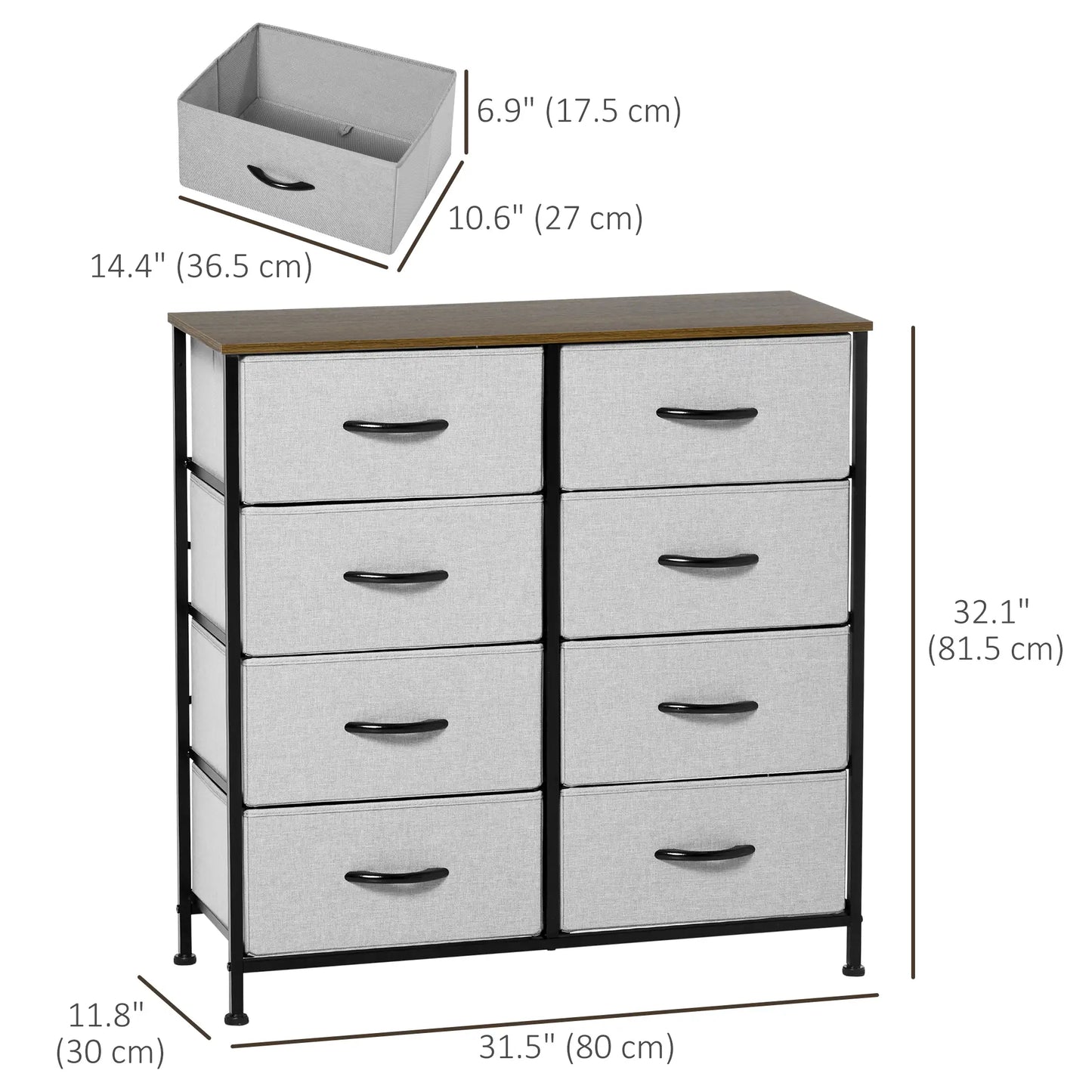 8 Drawer Dresser, Fabric Chest, Steel Frame, Wood Grain Top, Grey Storage Cabinets at Gallery Canada