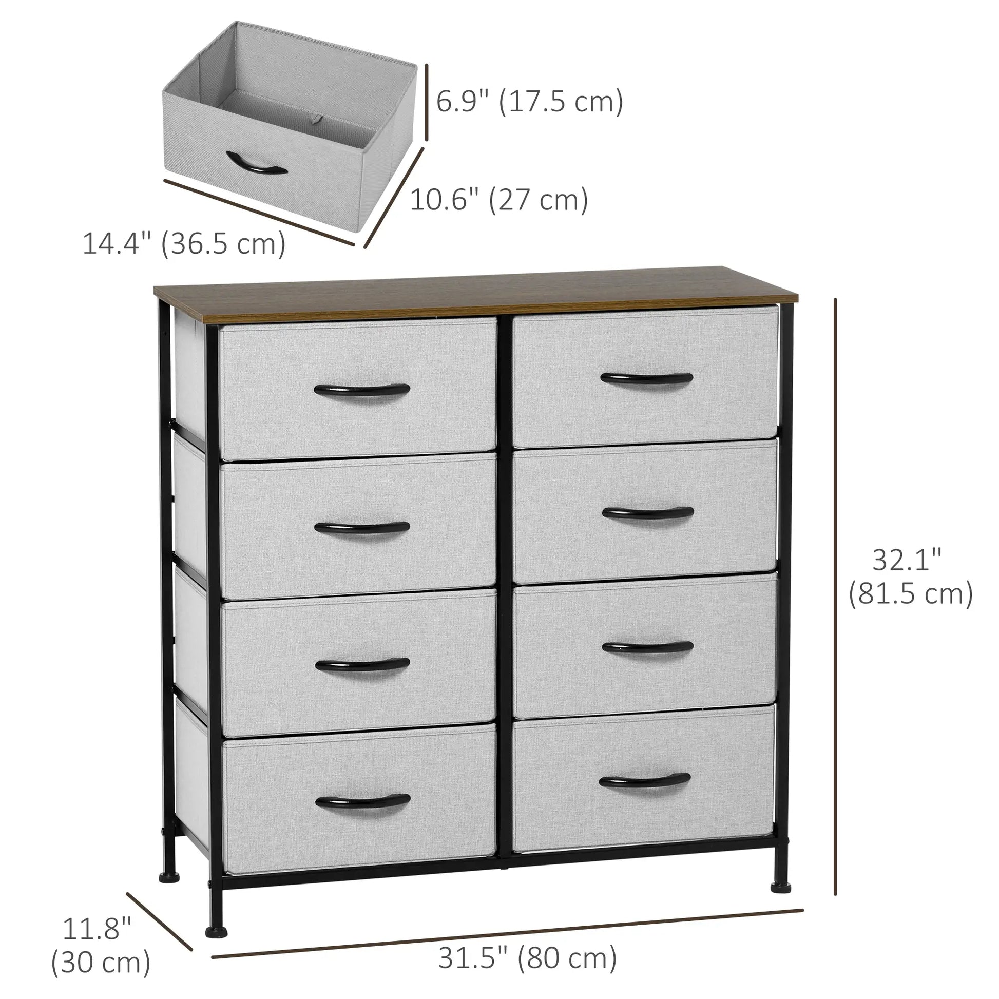 8 Drawer Dresser, Fabric Chest, Steel Frame, Wood Grain Top, Grey Storage Cabinets at Gallery Canada