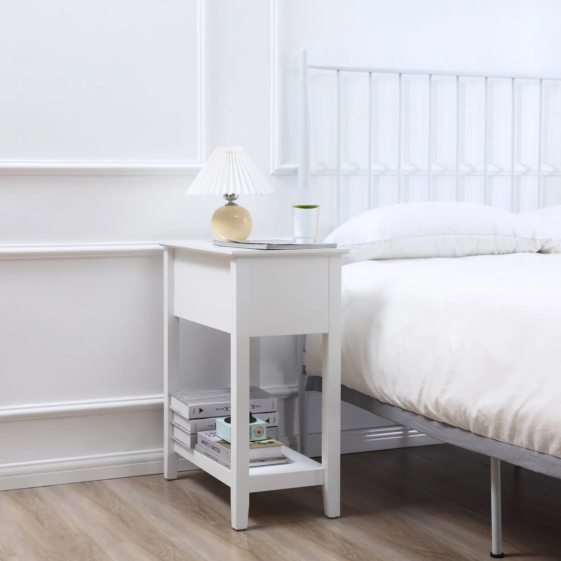 Flip Top End Table, Side Table with Storage, Narrow Nightstand, White Side Tables at Gallery Canada