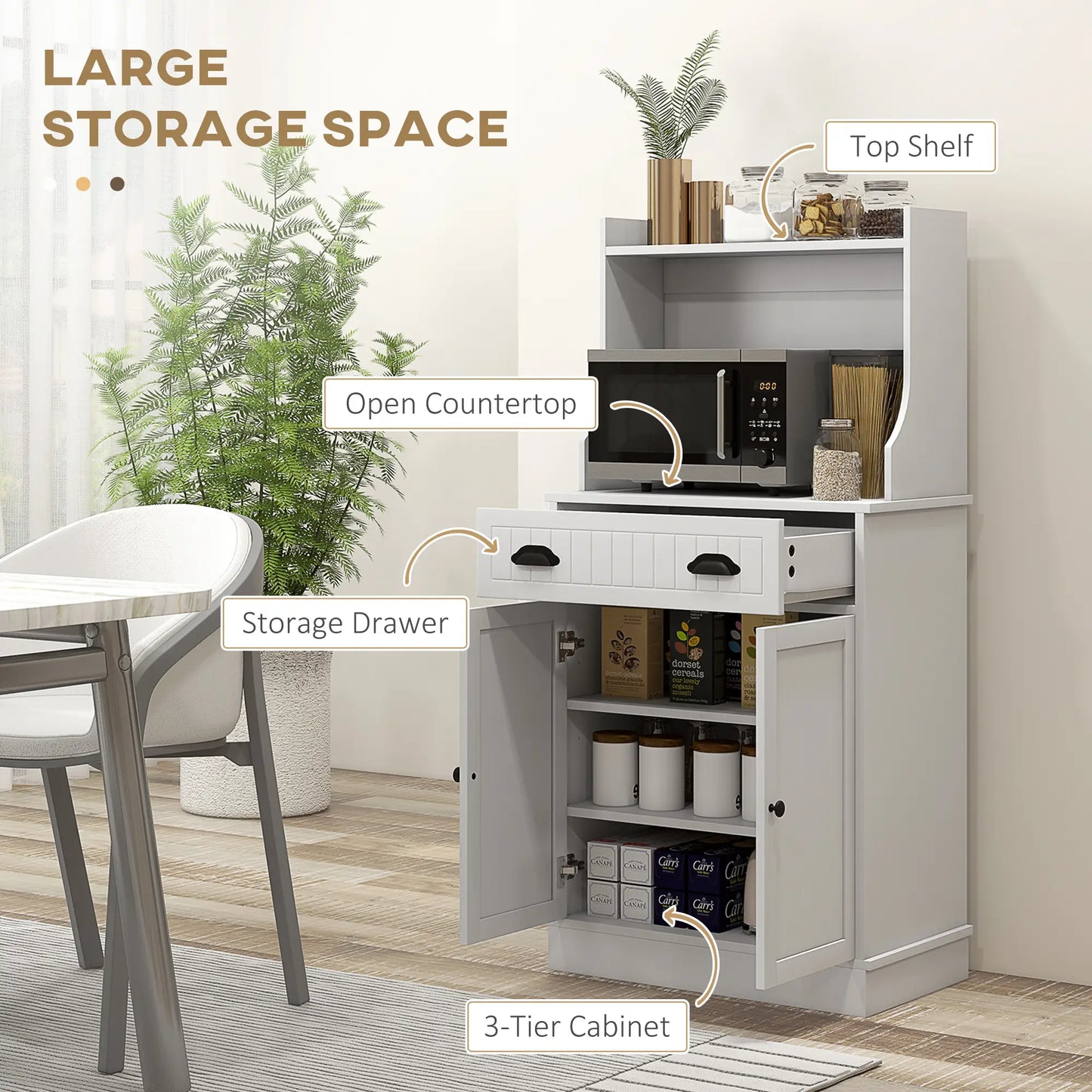 Microwave Cabinet, Kitchen Storage With Drawer, Adjustable Shelf, White Kitchen Pantry Cabinets at Gallery Canada