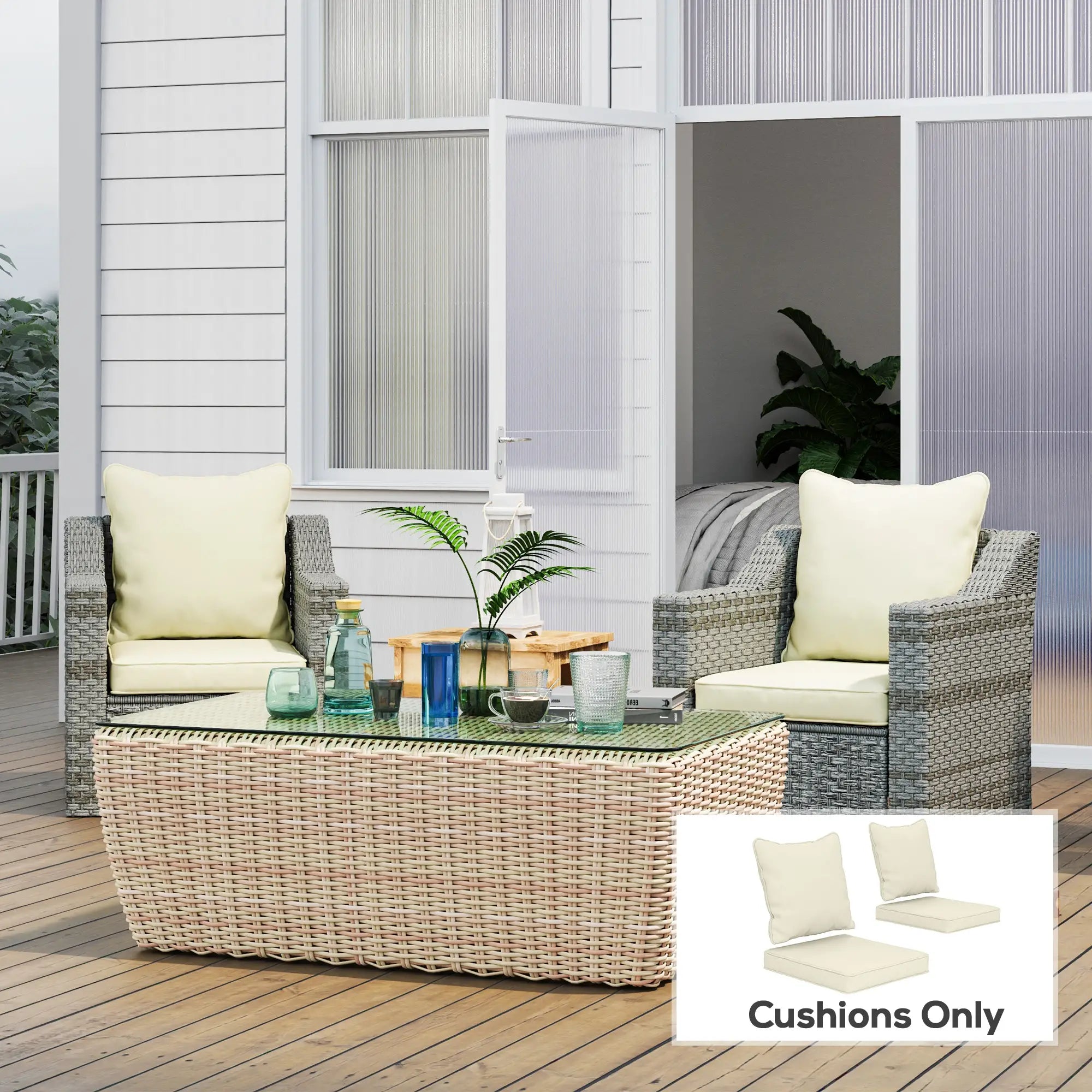 Seat Cushion Back Pillows, Set of 2, Indoor Outdoor, White Cream Patio Chair Cushions at Gallery Canada