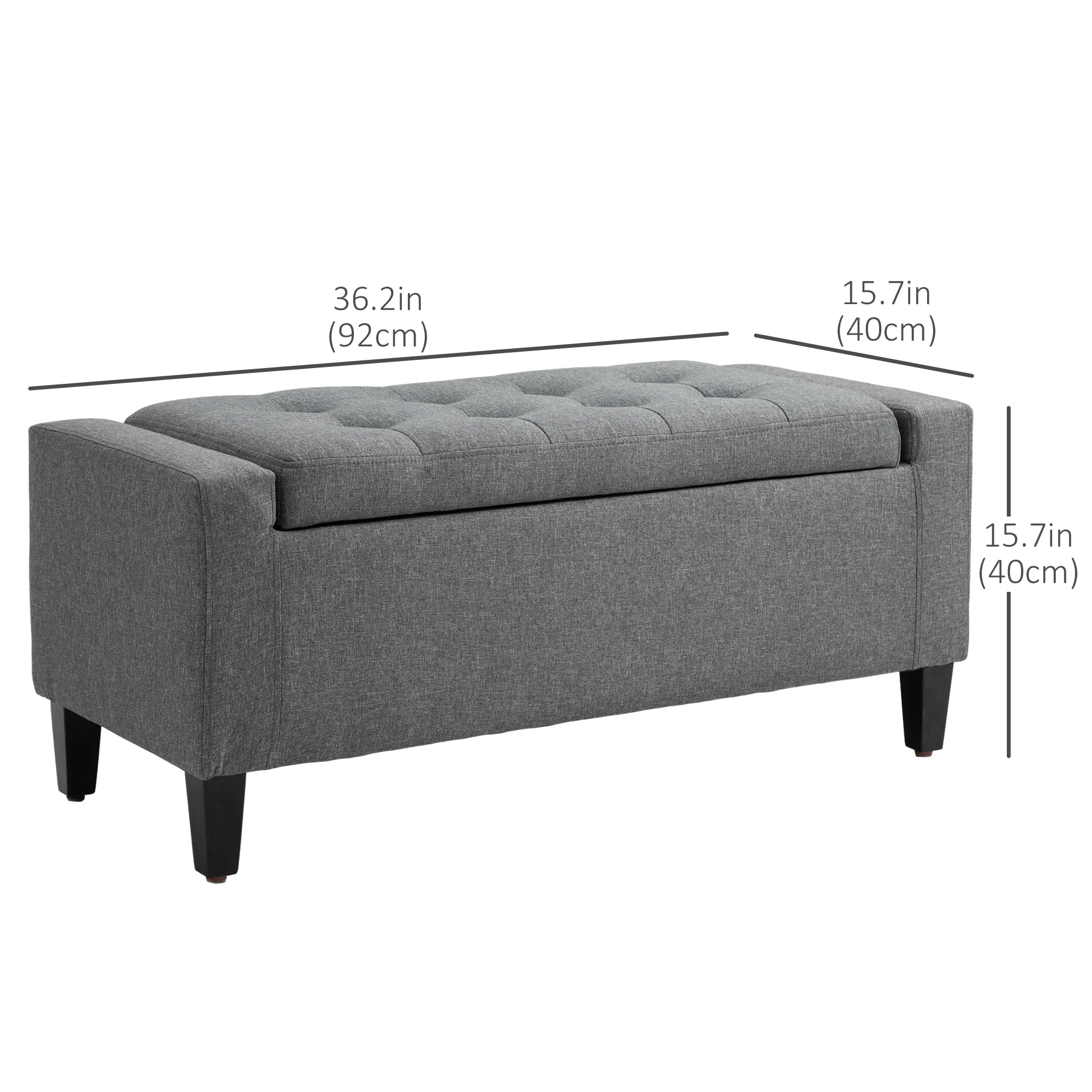 Storage Ottoman Bench, Tufted Linen Fabric, Flipping Top, Grey Storage Ottomans & Benches at Gallery Canada