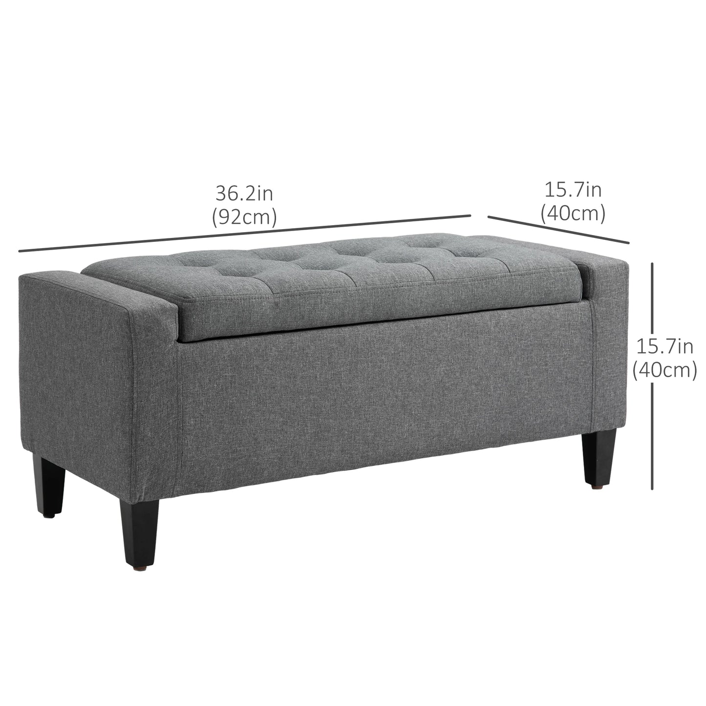 Storage Ottoman Bench, Tufted Linen Fabric, Flipping Top, Grey Storage Ottomans & Benches at Gallery Canada