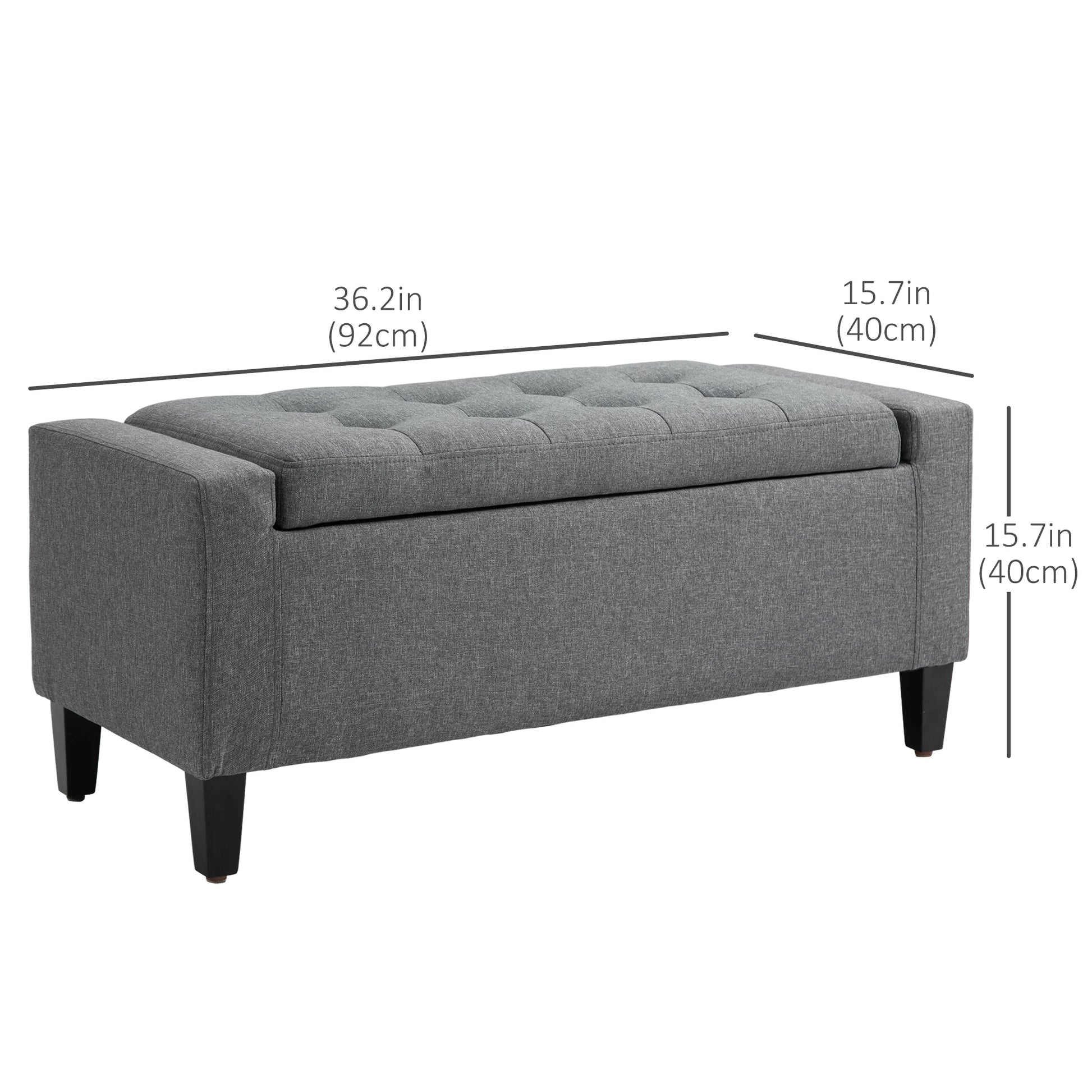 Storage Ottoman Bench, Tufted Linen Fabric, Flipping Top, Grey Storage Ottomans & Benches at Gallery Canada