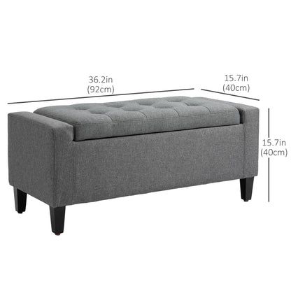 Storage Ottoman Bench, Tufted Linen Fabric, Flipping Top, Grey Storage Ottomans & Benches at Gallery Canada