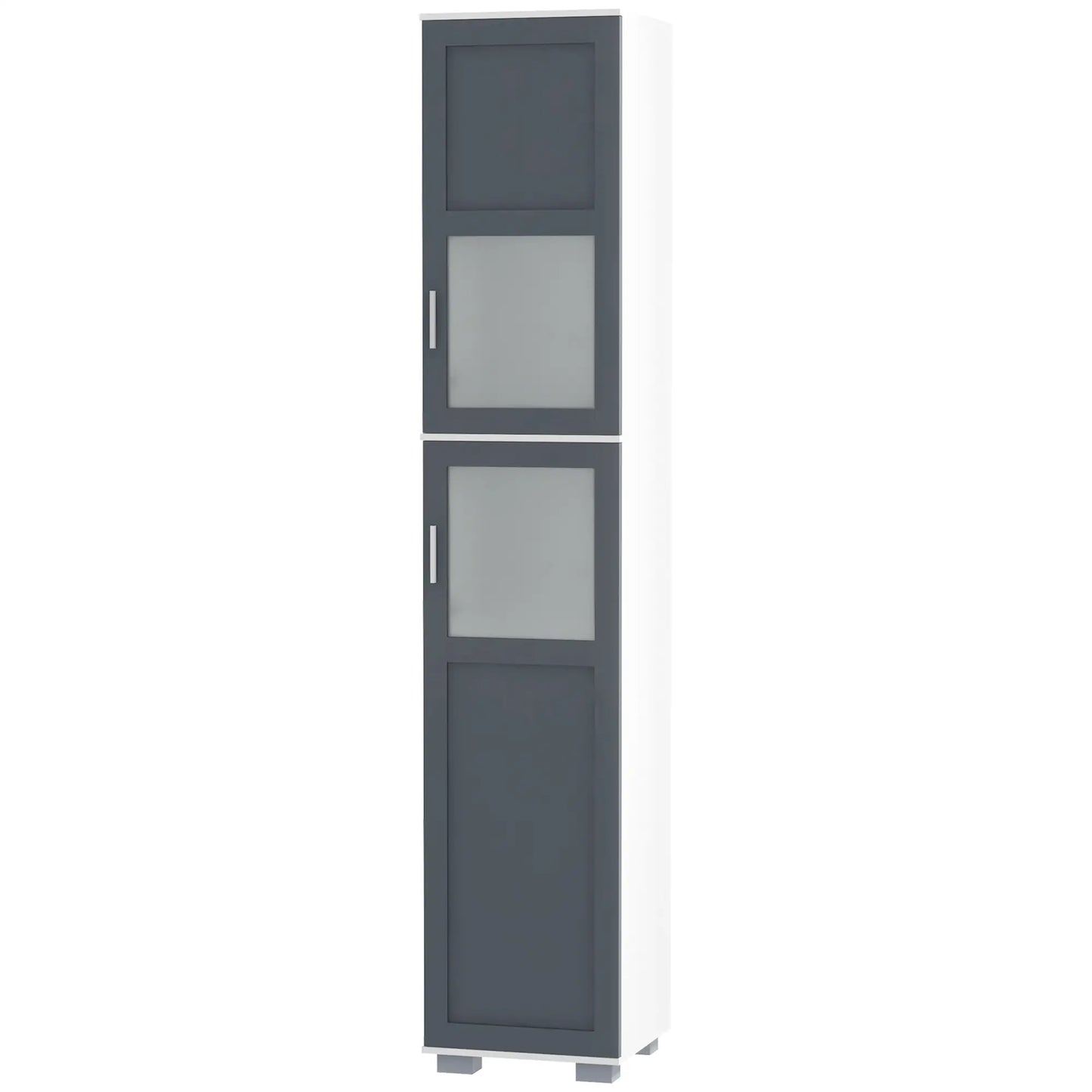 75" Tall Bathroom Storage Cabinet, Matte Glass Doors, 5-Tier Shelving, Grey, White Bathroom Cabinets at Gallery Canada