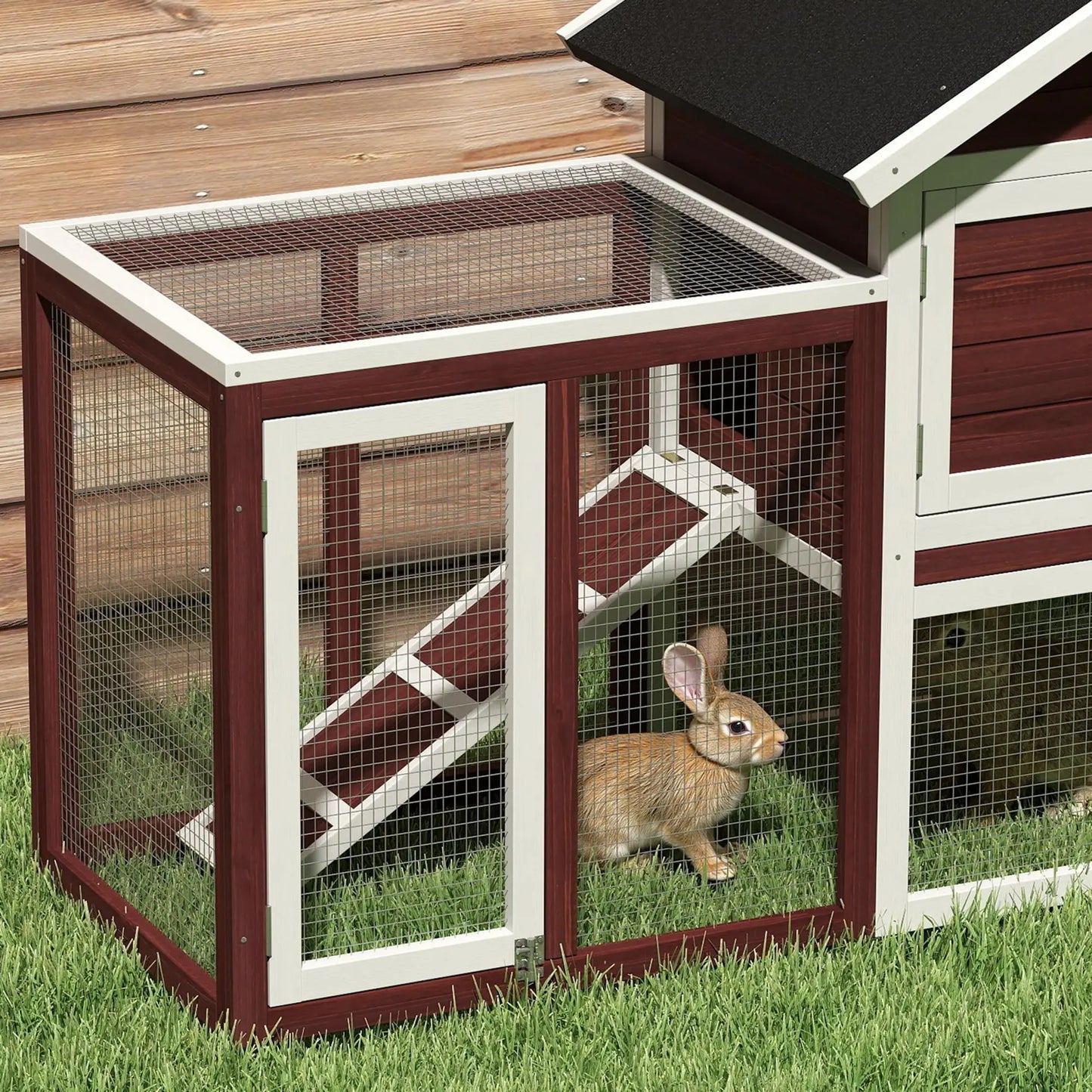 48" Weatherproof Wooden Rabbit Hutch, Bunny Cage, Small Animal House, Brown Rabbit Hutch at Gallery Canada