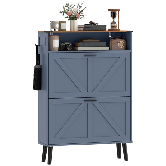 Shoe Storage Cabinet, 2 Flip Drawers, Farmhouse Narrow, Holds 16 Pairs, Blue Shoe Storage Cabinets & Racks Blue, Brown, Black at Gallery Canada