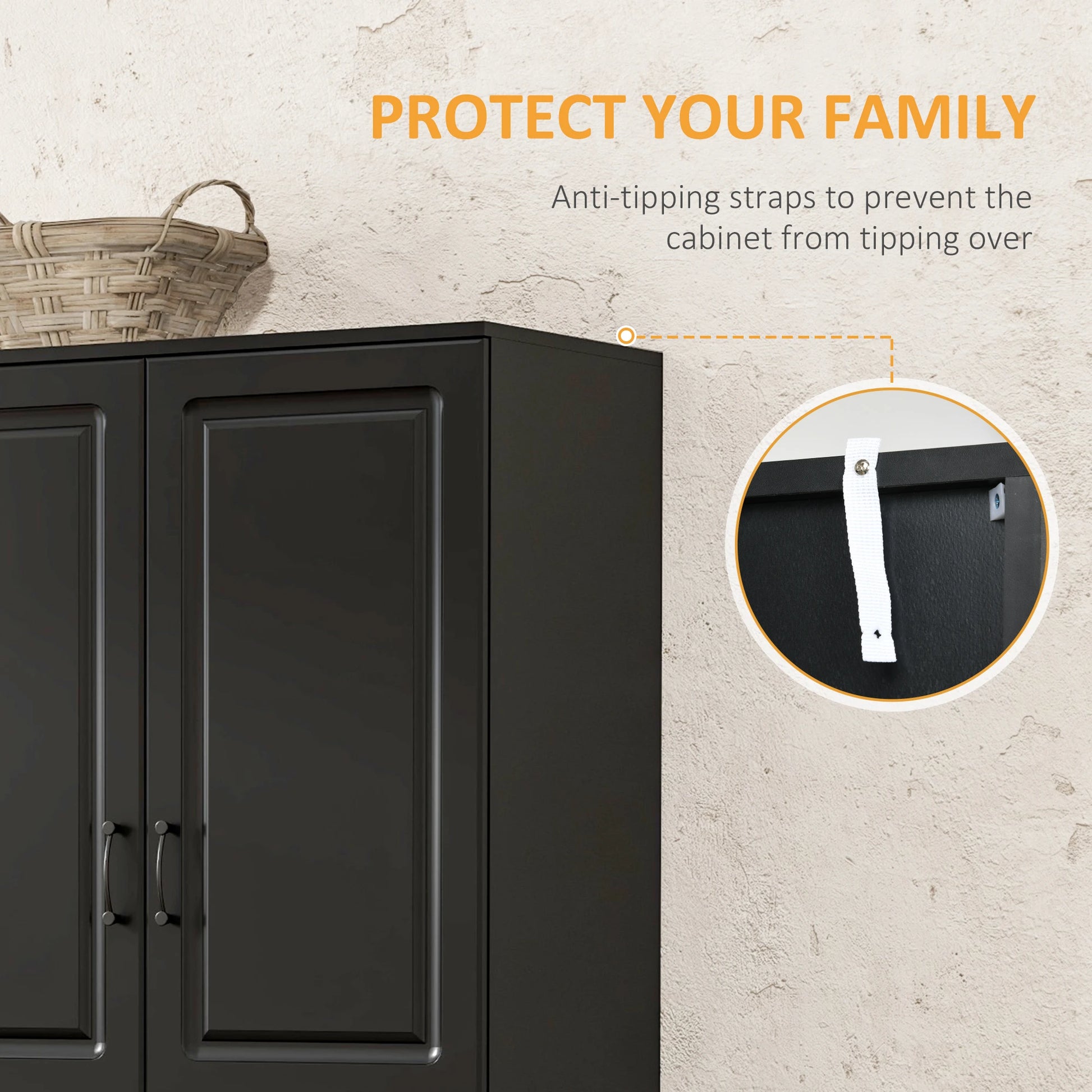 71" Freestanding Kitchen Pantry Cabinet, 4 Doors, Adjustable Shelves, Black Kitchen Pantry Cabinets at Gallery Canada