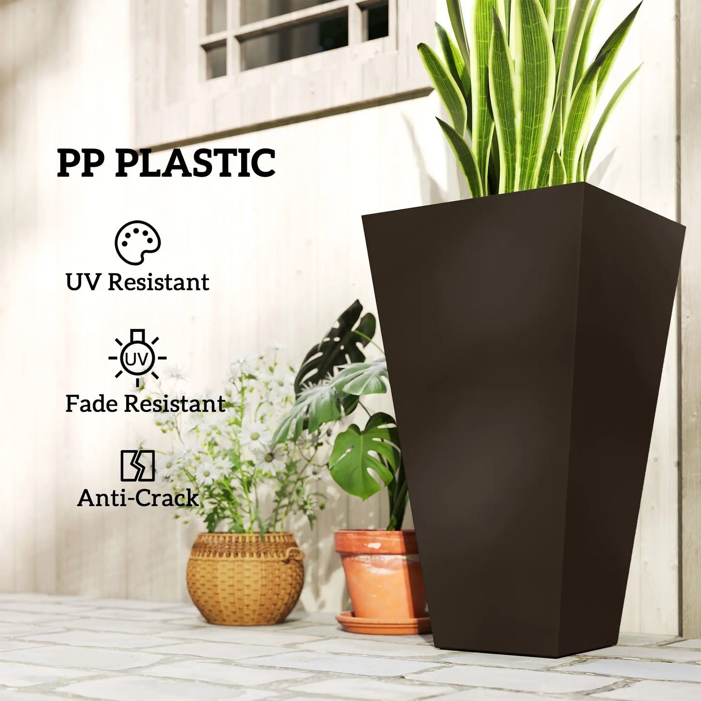 28" Tall Garden Plastic Planters, Set Of 3, Brown Planter Set at Gallery Canada