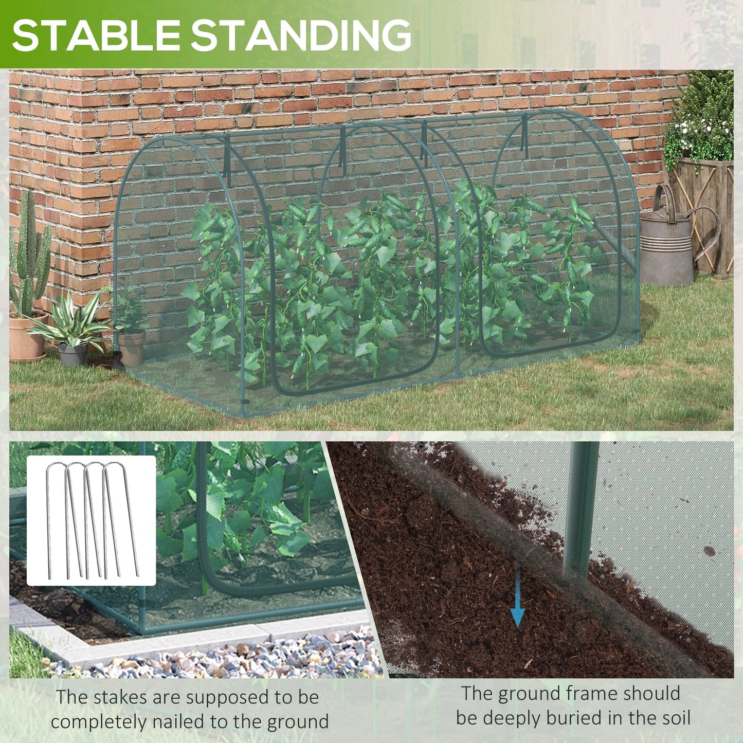 8' x 4' Crop Cage, Plant Protection Tent, 2 Zippered Doors, 4 Stakes, Dark Green Walk In Greenhouses at Gallery Canada