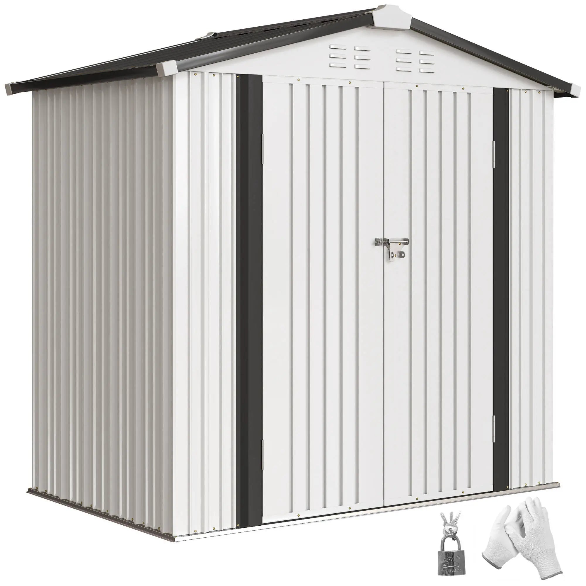 6.5' x 4' Outdoor Storage Shed, Metal Garden Shed, Silver-White Sheds at Gallery Canada