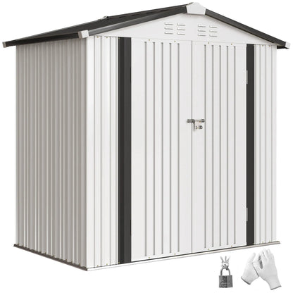 6.5' x 4' Outdoor Storage Shed, Metal Garden Shed, Silver-White Sheds at Gallery Canada