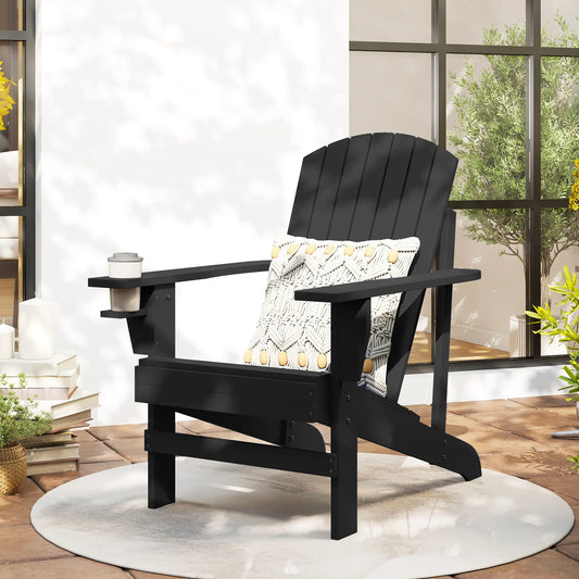 Classic Adirondack Chair, Garden Deck Chair with Cup Holder, Black Patio Chairs Black at Gallery Canada