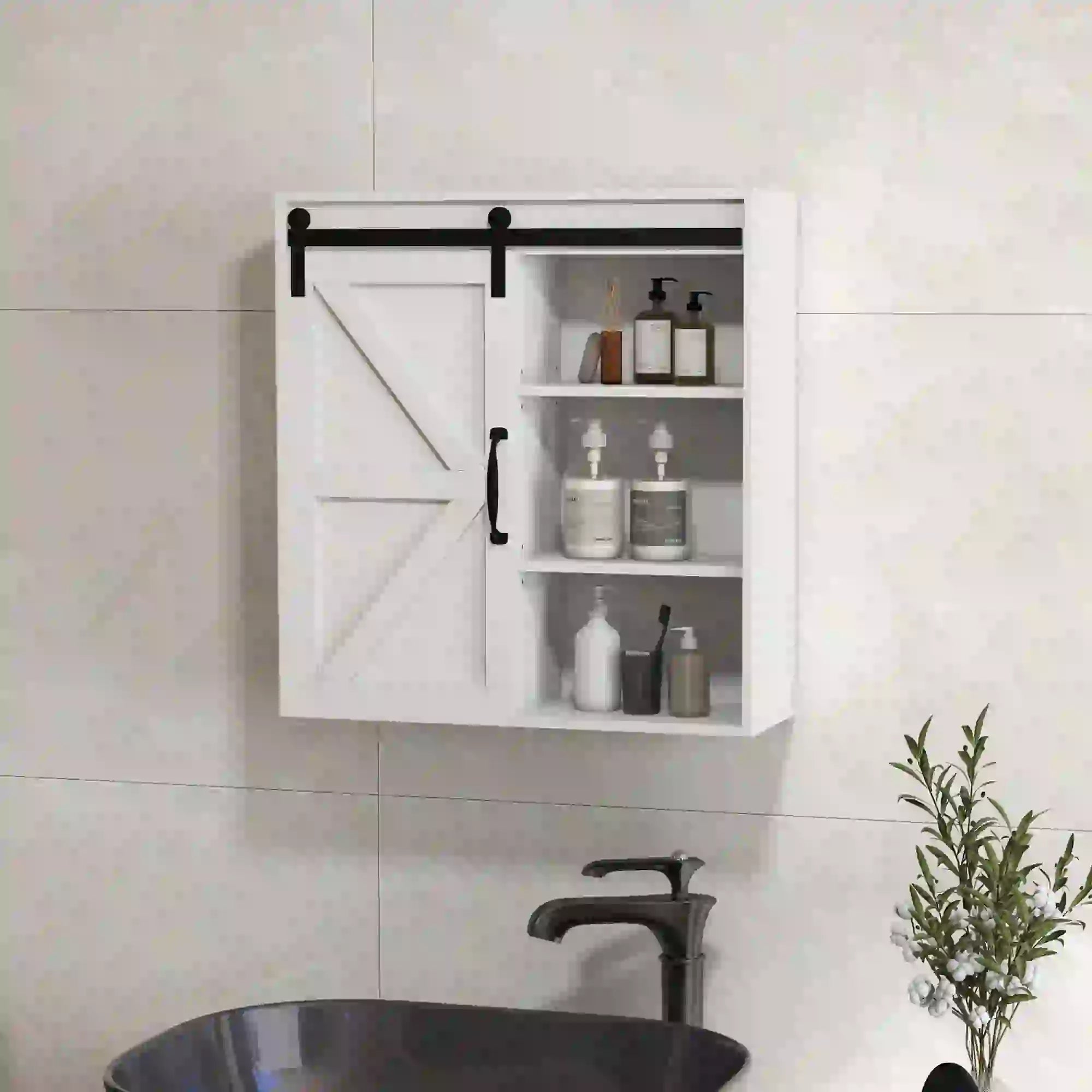 White Medicine Cabinet, Sliding Door, Adjustable Shelf, 22.8