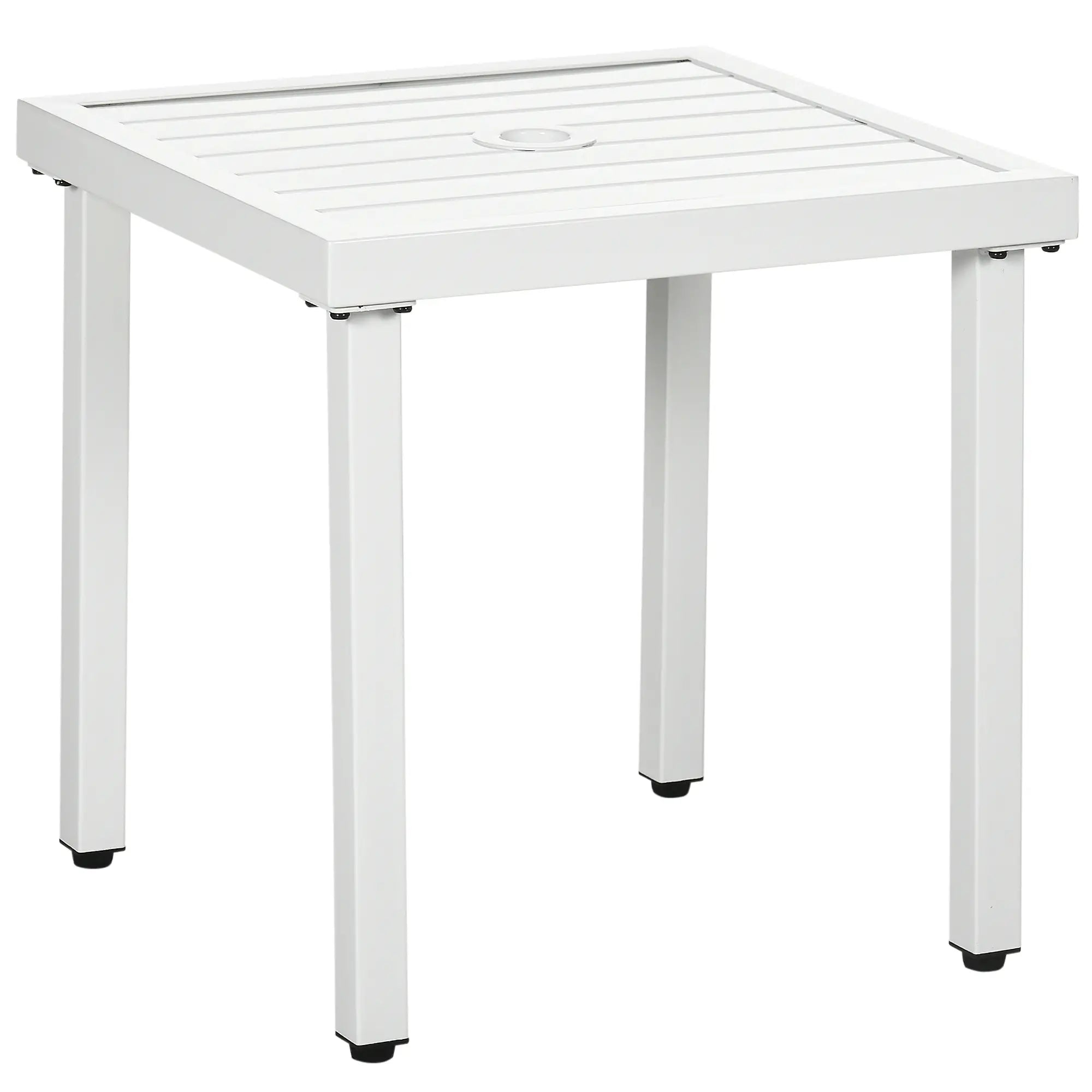 Patio Side Table With Umbrella Hole, Steel Frame, White Patio Side Tables at Gallery Canada
