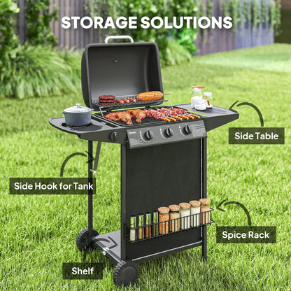 3+1 Burner Propane Gas BBQ Grill, Portable With Side Burner, Thermometer, Black Propane Gas Grills at Gallery Canada