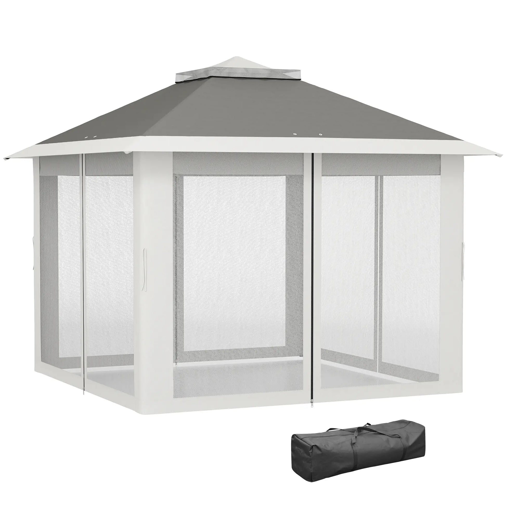 11' x 11' Pop Up Gazebo, Double Roof, Adjustable Canopy Tent, Dark Grey Pop Up Canopies Dark Grey at Gallery Canada