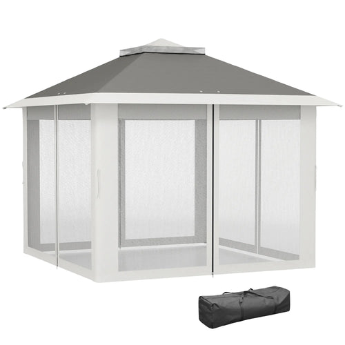 11' x 11' Pop Up Gazebo, Double Roof, Adjustable Canopy Tent, Dark Grey