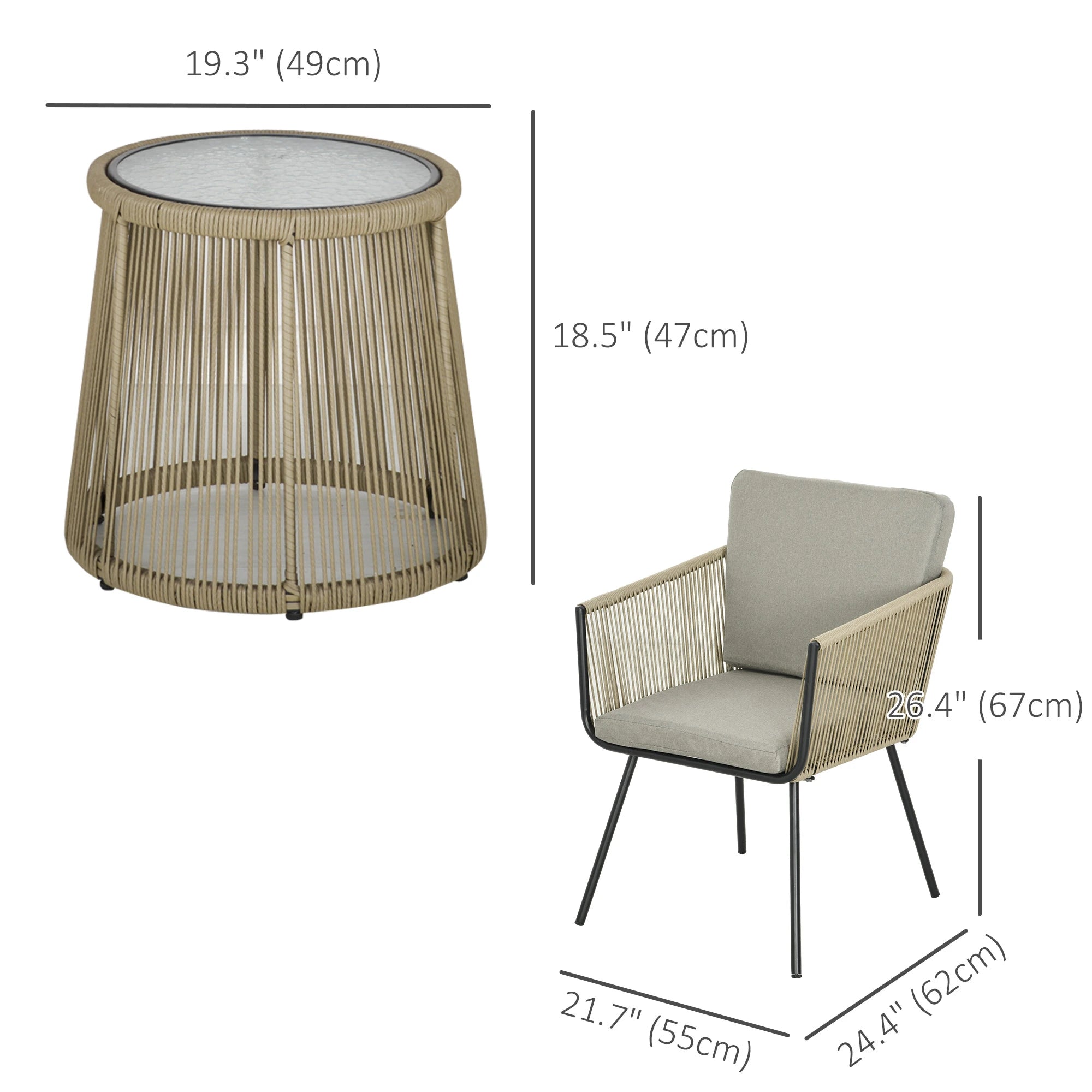 3 Piece Outdoor Patio Bistro Set, Wicker Rattan Furniture with Metal Legs for Garden, Backyard, Coffee and Light Grey Bistro Sets at Gallery Canada