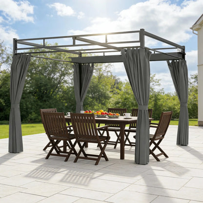 10' x 10' Dark Grey Outdoor Gazebo, Retractable Pergola Canopy With Curtains, Dark Grey Pergolas at Gallery Canada