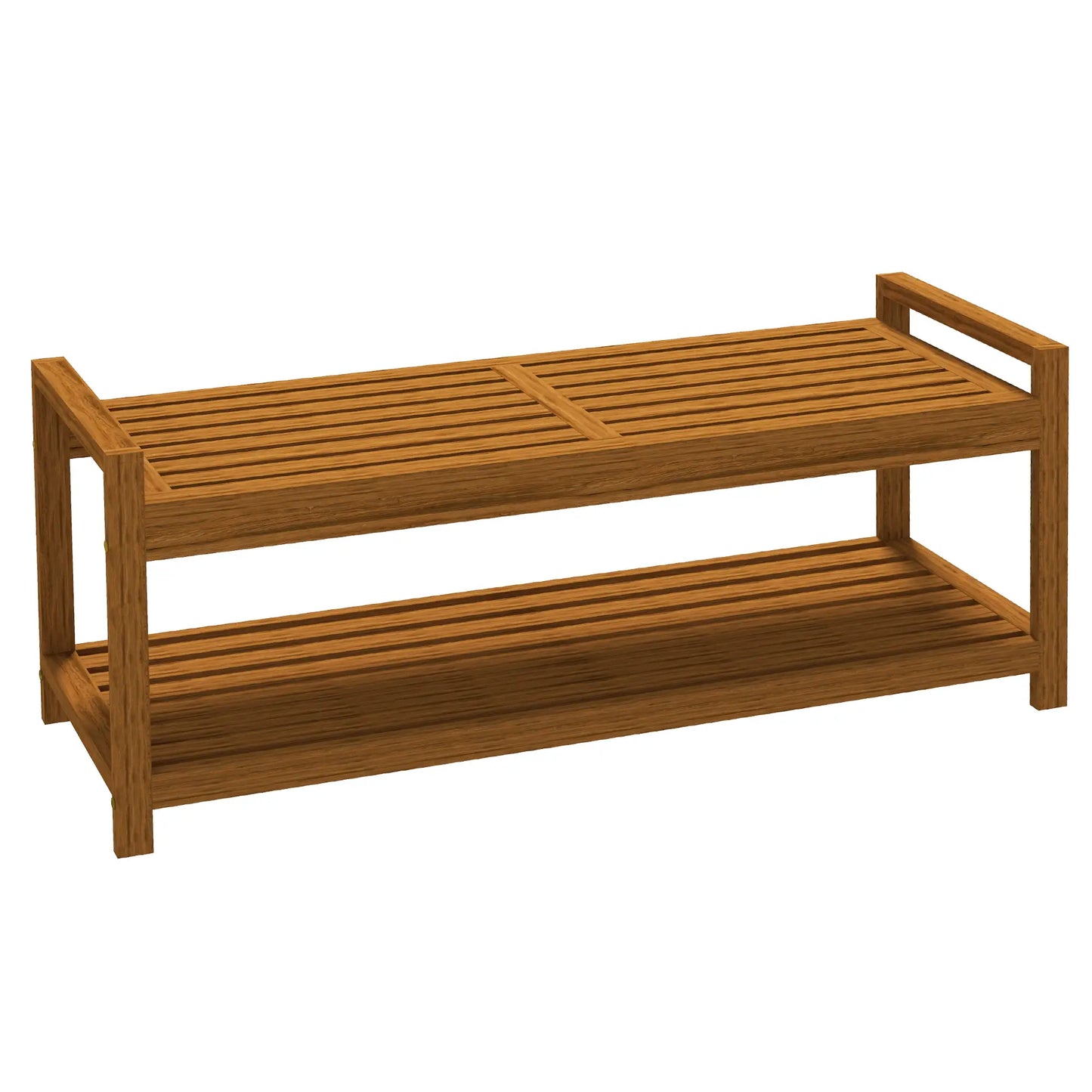 Garden Stool with Storage Shelf, Slatted Seat, Teak