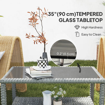 35" Outdoor Wicker Coffee Table, Glass Top, Storage Shelf, Dark Grey Coffee Tables at Gallery Canada