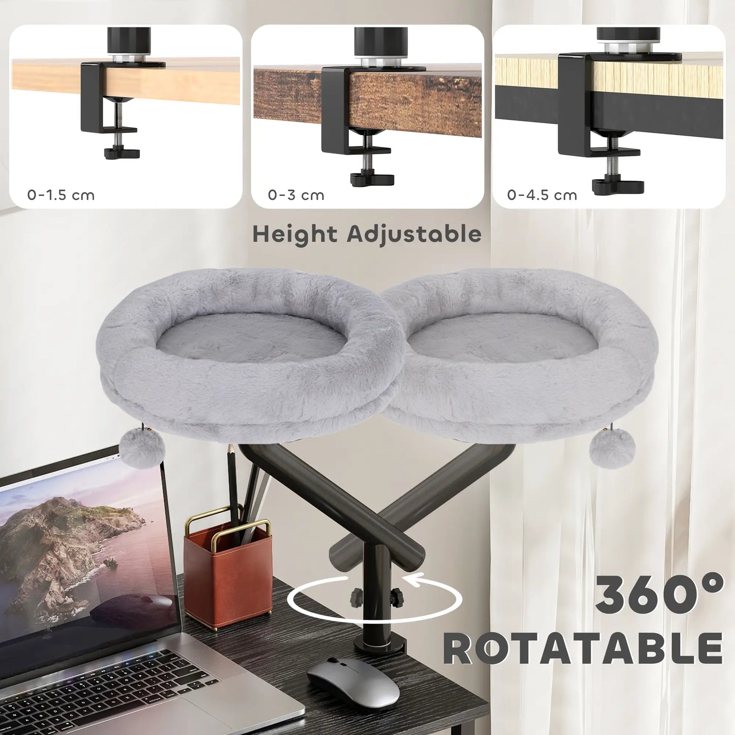 Cat Desk Bed, 360° Rotatable, Adjustable Height, Home Office Work Cat Houses at Gallery Canada