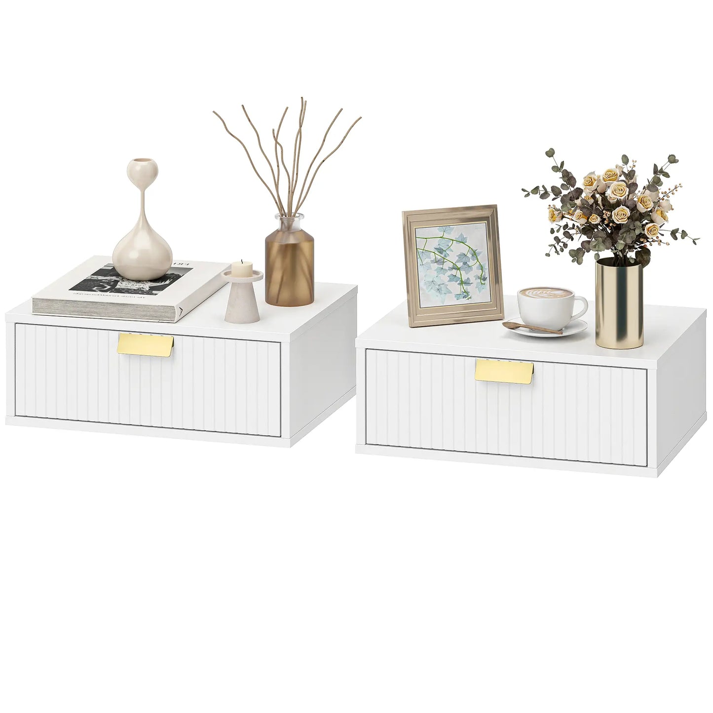 Floating Nightstands Set Of 2, Wall Mounted Bedside Tables, White Bedside Tables White at Gallery Canada