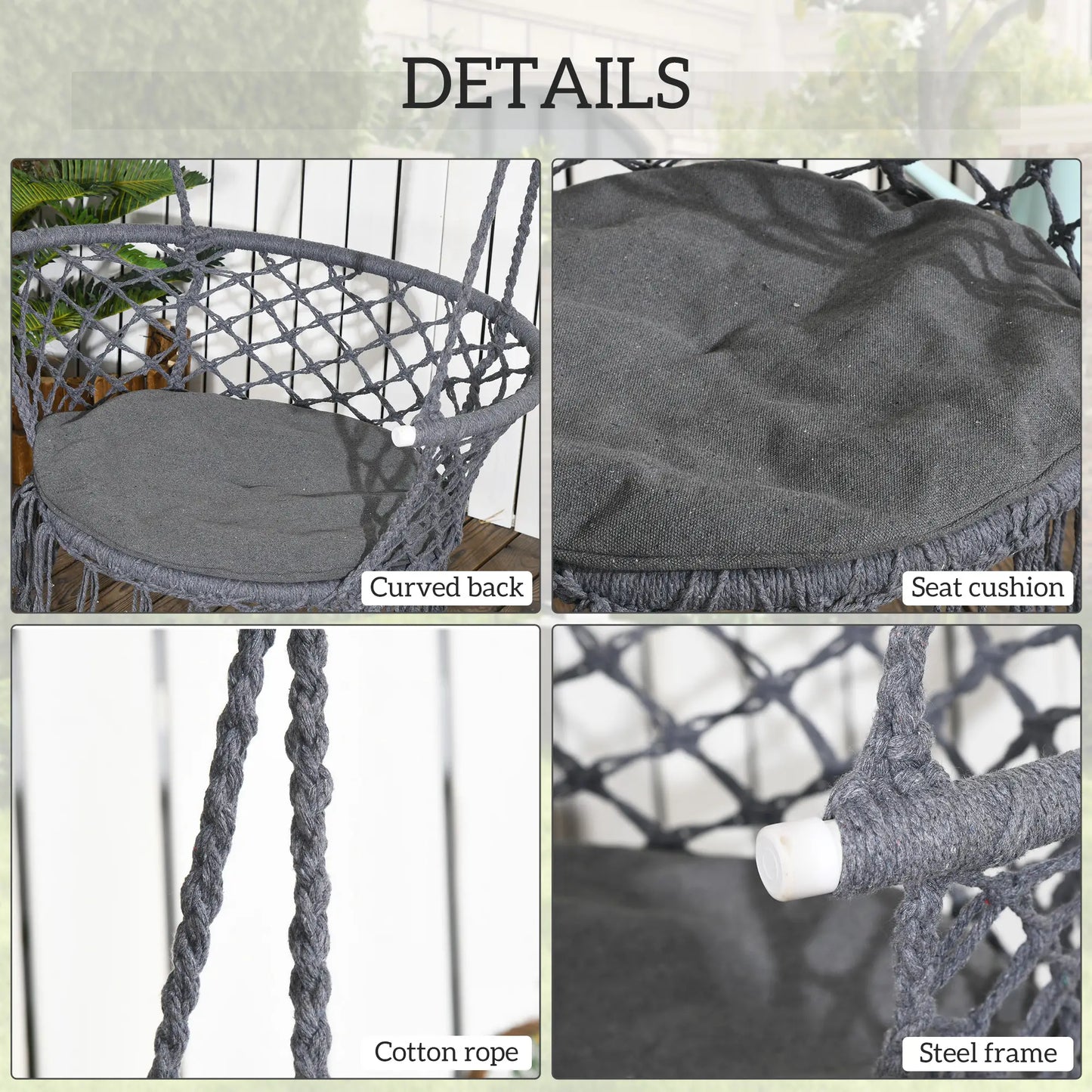 Hanging Hammock Chair, Cotton Rope with Metal Frame, Large, Dark Grey Hammock Swings at Gallery Canada