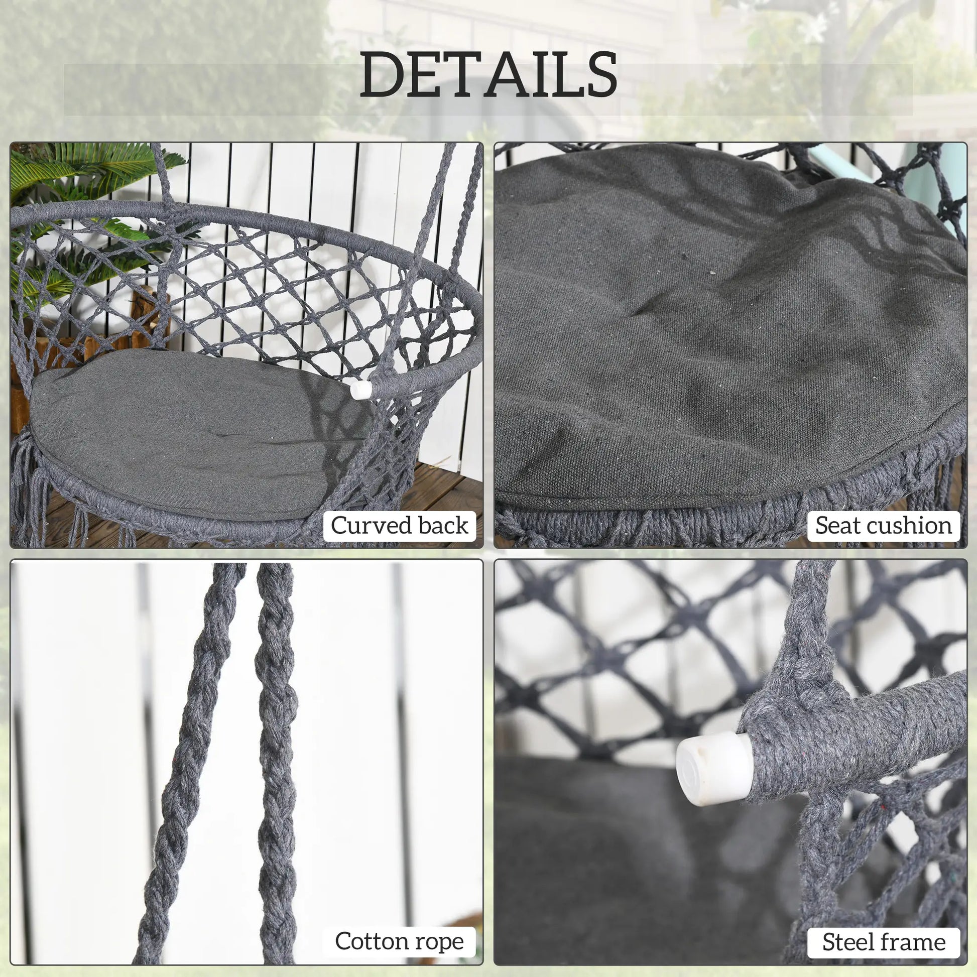 Hanging Hammock Chair, Cotton Rope with Metal Frame, Large, Dark Grey Hammock Swings at Gallery Canada