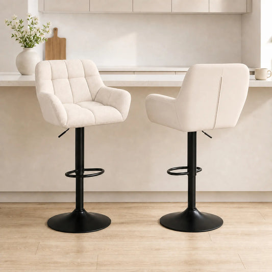 Swivel Barstools Set of 2, Adjustable Height, PU Leather, Cream White Bar Stools Cream at Gallery Canada