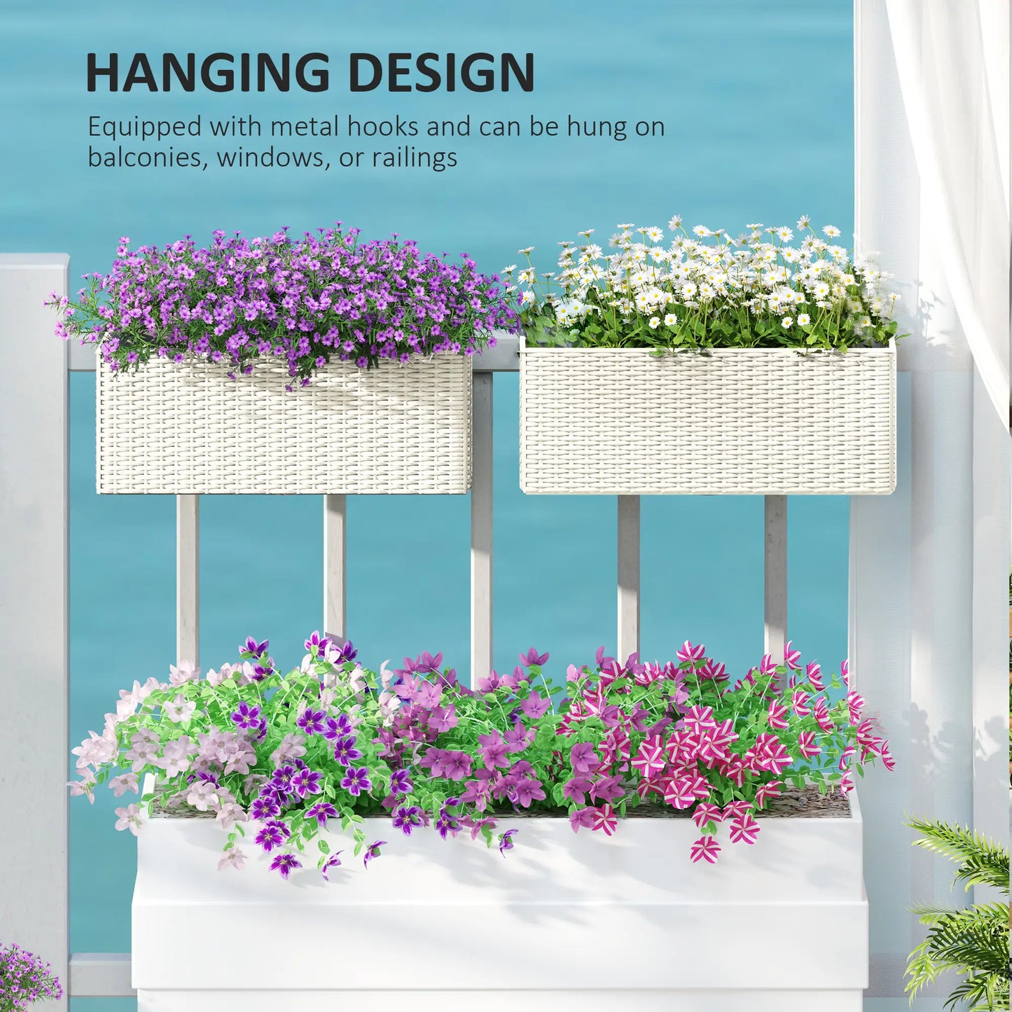 2 Pack 20 Inch Hanging Flower Pots, Railing Planter Box, White Planter Set at Gallery Canada