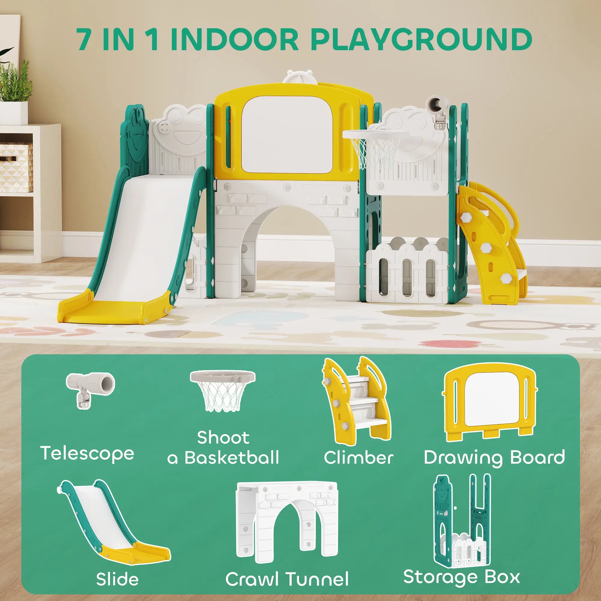 7-in-1 Toddler Slide With Basketball Hoop, Yellow Gym Sets & Swings at Gallery Canada