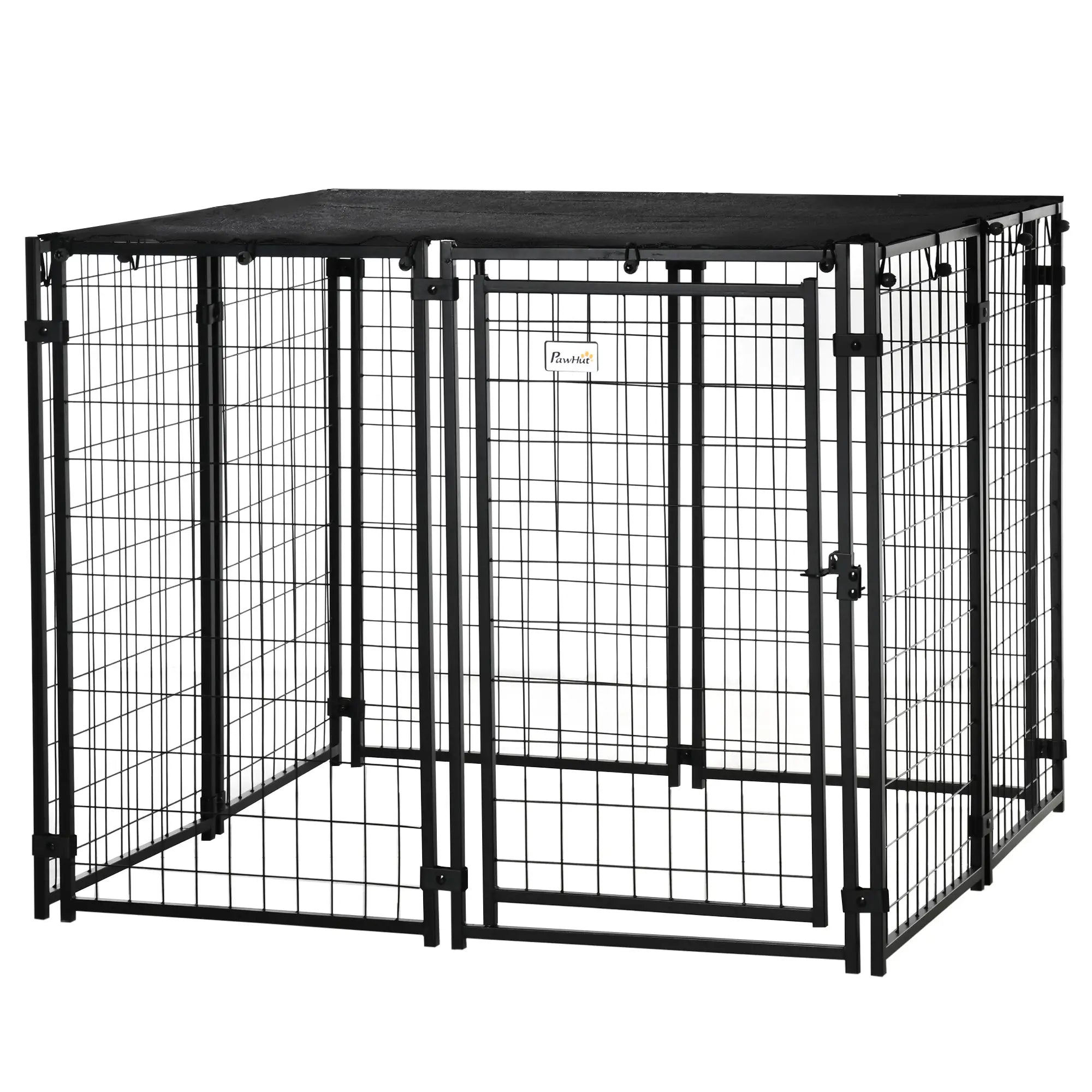 Outdoor Dog Kennel, Lockable Pet Playpen with Cover, Black Houses, Kennels & Pens Black at Gallery Canada