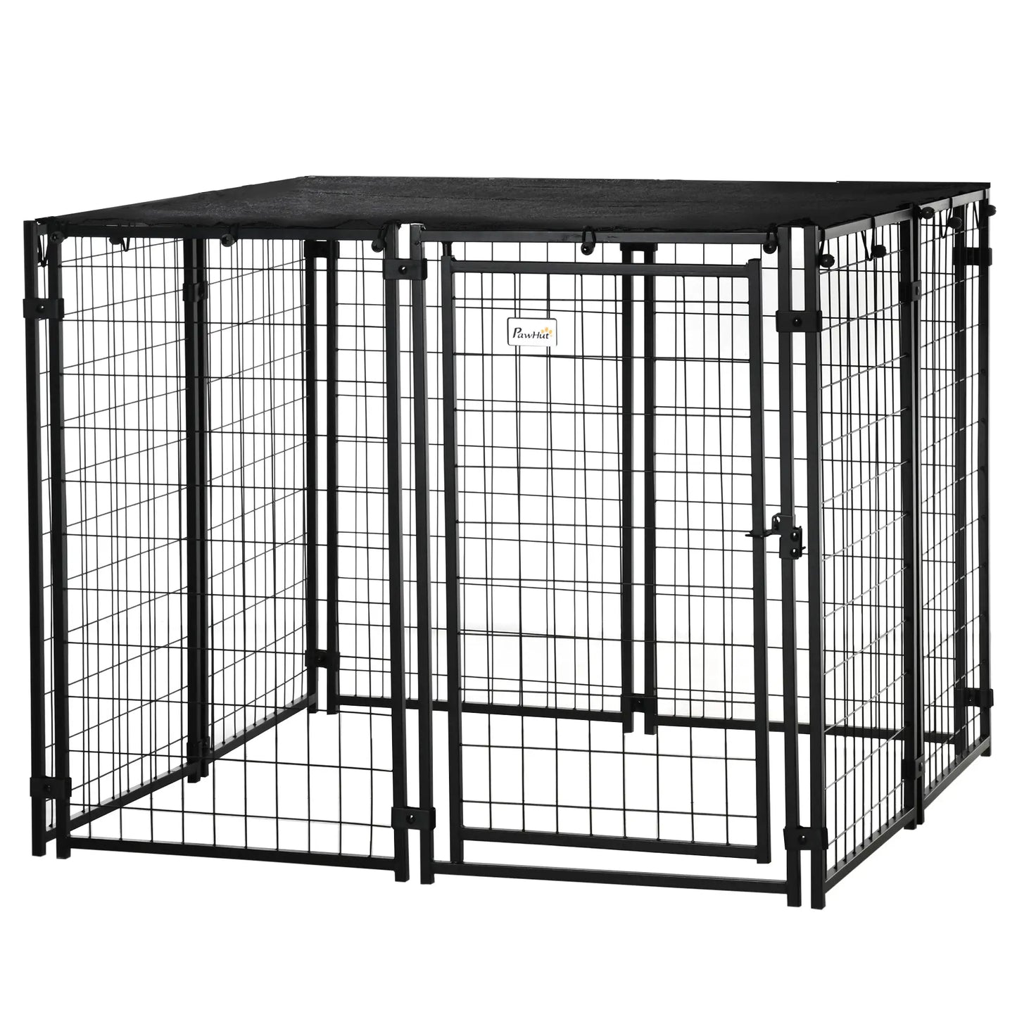 Outdoor Dog Kennel, Lockable Pet Playpen with Cover, Black Houses, Kennels & Pens Black at Gallery Canada